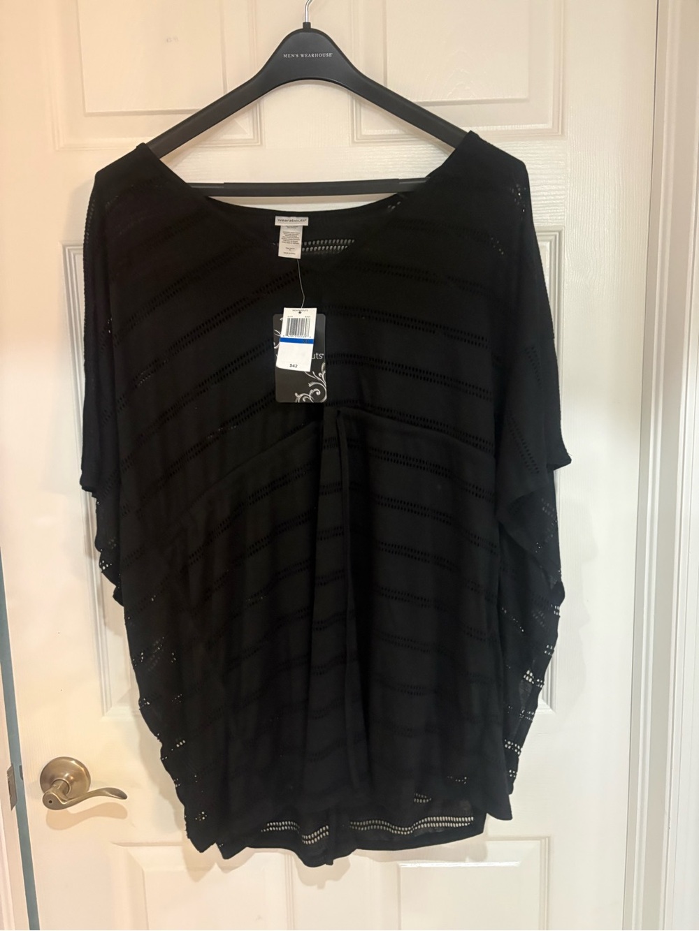Wearabouts Women’s XL Black Swim Cover Up Poncho Tunic Open Knit NWT $42